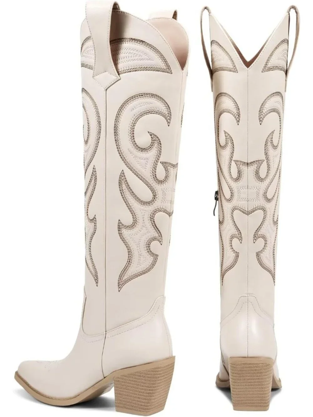 Women's beige Western Knee High Cowgirl Boots Zipper Convenience Casual Wear